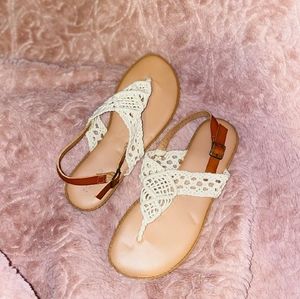 Ivory Crocheted T-Strap Sandal